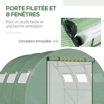 Serre tunnel de jardin grande taille dim. 3L x 2,95l x 1,97H m - 6 fenêtres, porte zippée enroulable - acier galvanisé PE haute densité vert 5