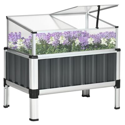 Mini greenhouse on foot dim. 80L x 50W x 74H cm - 2 skylights - aluminum frame base. polycarbonate gray corrugated steel sheet