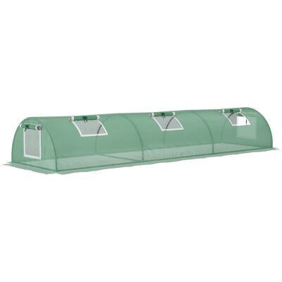 Mini invernadero de jardín invernadero de tomates Dim. 300L x 80W x 45H cm acero PE 5 ventanas enrollables con cremallera verde