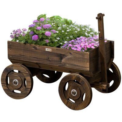 Cart plant holder - trolley design planter - dim. 120L x 53W x 55H cm - carbonization-treated fir wood