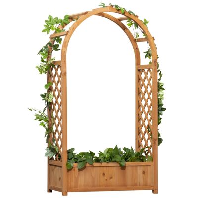 Planter with trellis and arch - flower box - standing planter - dim. 83L x 36W x 152H cm - pre-oiled fir wood