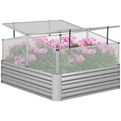 Mini serra quadrata da giardino orto 2 lucernari dim.126L x 107L x 67H cm in lega di alluminio. acciaio zincato ondulato in policarbonato