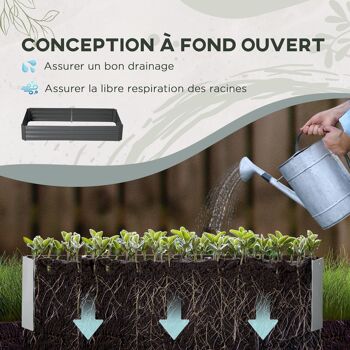 Carré potager de jardin avec tuteur modulable acier vert foncé - tôle d'acier ondulée gris clair 5