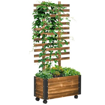 Planter with trellis on wheels - irrigation inserts, geotextile included - carbonization-treated fir wood metal