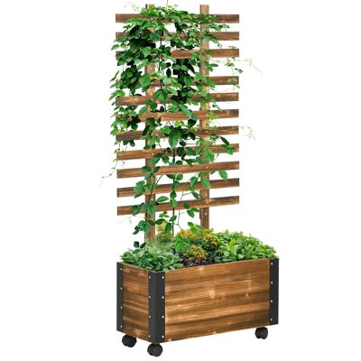 Jardinera con espaldera sobre ruedas - insertos de riego, geotextil incluido - metal de madera de abeto tratado con carbonización