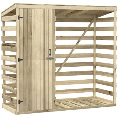 Cobertizo de jardín con estante para troncos - puerta con pestillo, suelo incluido - madera de abeto para autoclave