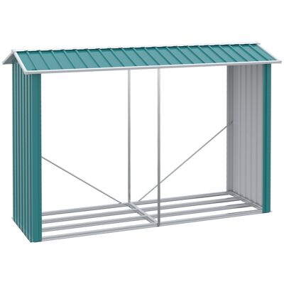 Storage log shelter for firewood - 240L x 86W x 160H cm - green galvanized steel sheet