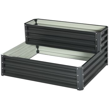 Jardinière carré potager 2 étages dim. 120L x 101l x 58H cm tôle d'acier ondulée gris foncé 1