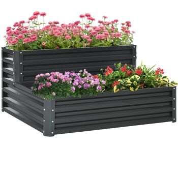 Jardinière carré potager 2 étages dim. 120L x 101l x 58H cm tôle d'acier ondulée gris foncé 5