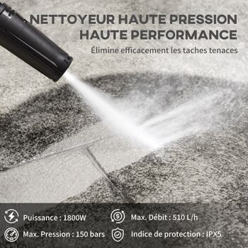 Nettoyeur haute pression 1800 W - 150 bars max. - 510 l/h max. - 2 roues - PP bleu noir 5