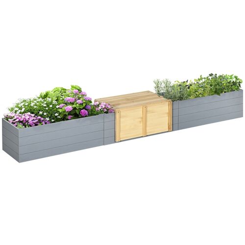 Banc de jardin jardinière 2 en 1 - banc amovible - dim. 240L x 42l x 32H cm - bois sapin pré-huilé gris