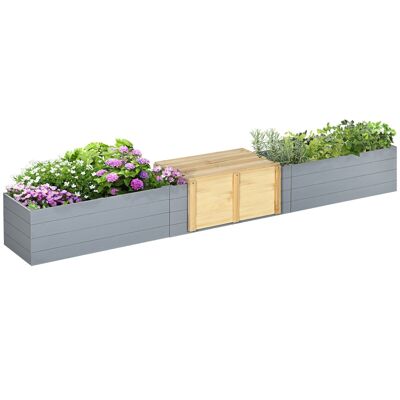 Banco de jardín con jardinera 2 en 1 - banco extraíble - tamaño 240L x 42W x 32H cm - madera de abeto gris preaceitada