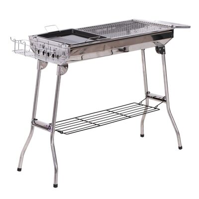 Outsunny Barbecue portatile pieghevole a carbonella Griglia per barbecue su supporto con ripiani + griglia + piastra di cottura Dim. 104L x 33L x 70H cm in acciaio inossidabile.