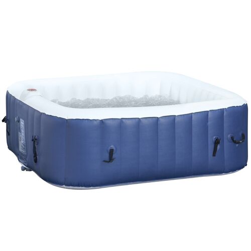 Spa gonflable carré 4 personnes dim. 1,85L x 1,85l x 0,65H m - 100 buses d'air hydro-massantes - fonctions chauffage filtration - liner PVC blanc bleu