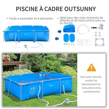 Piscine tubulaire hors sol rectangulaire cadre en métal avec filtre 292L x 190l x 75H cm bleu 5