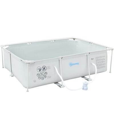 Piscina sobre suelo tubular rectangular estructura metálica con depuradora 292L x 190W x 75H cm gris