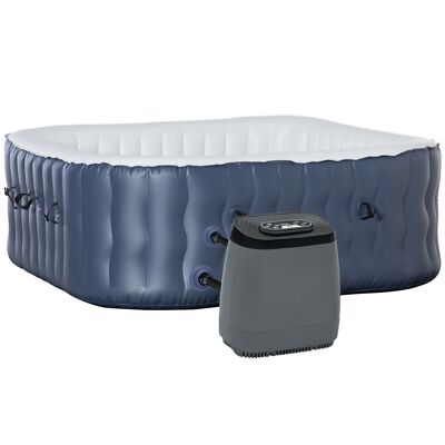 Quadratischer aufblasbarer Whirlpool für 4–6 Plätze – 108 Hydromassage-Luftdüsen – Filter-Heizfunktionen – blau-weiße PVC-Auskleidung
