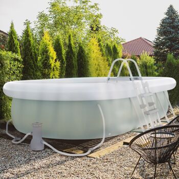 Piscine tubulaire hors sol 8 personnes avec accessoires dim. 540L x 304l x 106H cm acier PVC gris clair 2