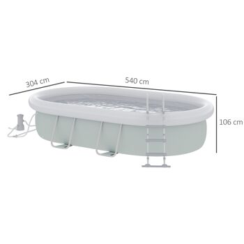 Piscine tubulaire hors sol 8 personnes avec accessoires dim. 540L x 304l x 106H cm acier PVC gris clair 3