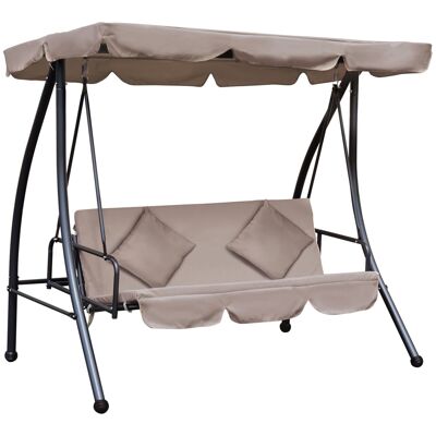 Balancelle de jardin convertible 3 places grand confort inclinaison toit réglable matelas fourni 2L x 1,25l x 1,7H m métal polyester noir et beige