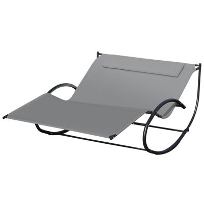 Zeitgenössischer 2-Sitzer-Schaukel-Liegestuhl mit Sonnenliege und ergonomischem Rückenlehnenkissen aus schwarzem, metallgrauem Textilene