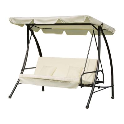 Comodo dondolo da giardino convertibile a 3 posti inclinazione del tetto regolabile materasso e cuscini forniti 2L x 1,25L x 1,7A m poliestere nero e crema metallo
