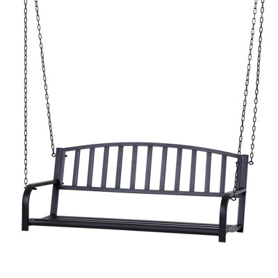 2-seater suspended bench metal garden swing dim. 127L x 60W x 53H cm chains included black epoxy metal