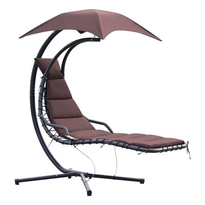 Suspended deckchair sun lounger with sun visor and contemporary design mattress 190L x 115W x 190H cm black taupe polyester steel