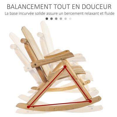 Fauteuil de jardin Adirondack à bascule 2 places rocking chair style néo-rétro assise dossier ergonomique bois naturel de pin