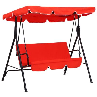 3-seater garden swing seat, roof with adjustable inclination, seat and back cushions, 1.72L x 1.1W x 1.52H m, black steel, red polyester