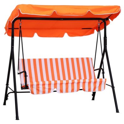 3-seater garden swing seat adjustable roof tilt seat and back cushions 1.72L x 1.1W x 1.52H m steel black polyester orange