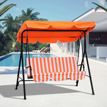 Balancelle de jardin 3 places toit inclinaison réglable coussins assise et dossier 1,72L x 1,1l x 1,52H m acier noir polyester orange 2