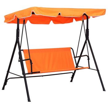 Balancelle de jardin 3 places toit inclinaison réglable coussins assise et dossier 1,72L x 1,1l x 1,52H m acier noir polyester orange 4