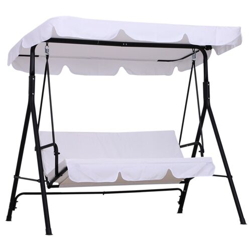 Balancelle de jardin 3 places toit inclinaison réglable coussins assise et dossier 1,72L x 1,1l x 1,52H m acier noir polyester blanc