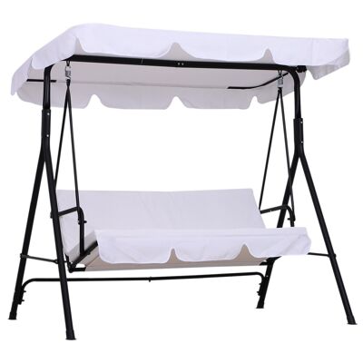 3-seater garden swing seat adjustable tilt roof seat and back cushions 1.72L x 1.1W x 1.52H m black steel white polyester