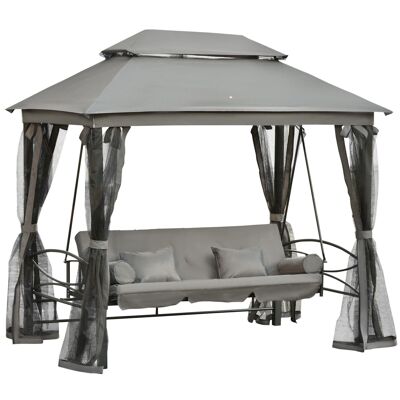 3-seater convertible garden swing seat colonial style great comfort 5 cushions + mattress + mosquito nets included 2.56L x 1.72W x 2.48H m gray