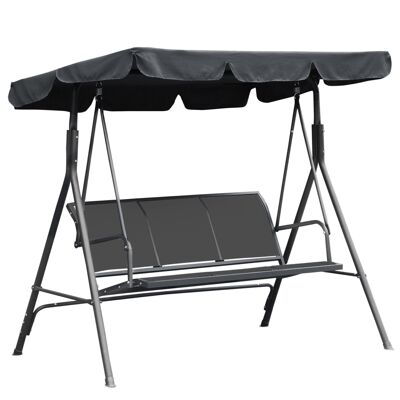 Bequemer 3-Sitzer-Gartenschaukelsitz, wasserdichtes Dach, neigungsverstellbar, ergonomischer Sitz und Rückenlehne aus grauem Textilene-Stahl