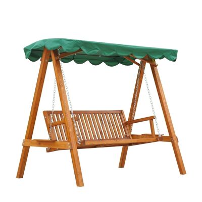3-seater garden swing seat 2 support shelves 1.95L x 1.3W x 1.85H m max. 360 Kg green pine wood