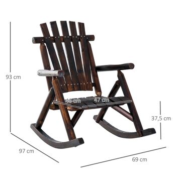 Fauteuil de jardin Adirondack à bascule rocking chair style rustique chic bois sapin traité carbonisation 3