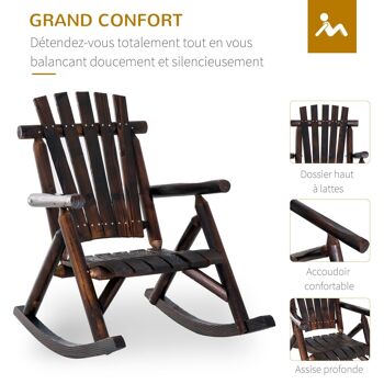 Fauteuil de jardin Adirondack à bascule rocking chair style rustique chic bois sapin traité carbonisation 4