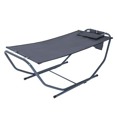 Garden hammock with stand 2.22 x 0.94 x 0.82 m very comfortable headrest storage pocket metal epoxy textilene lined gray