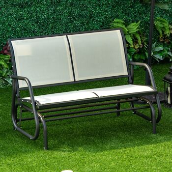 Banc à bascule de jardin 2 places design contemporain grand confort accoudoirs assise et dossier ergonomique acier textilène beige 2