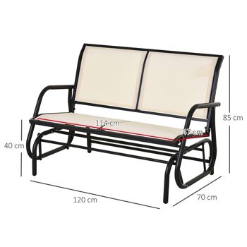 Banc à bascule de jardin 2 places design contemporain grand confort accoudoirs assise et dossier ergonomique acier textilène beige 3