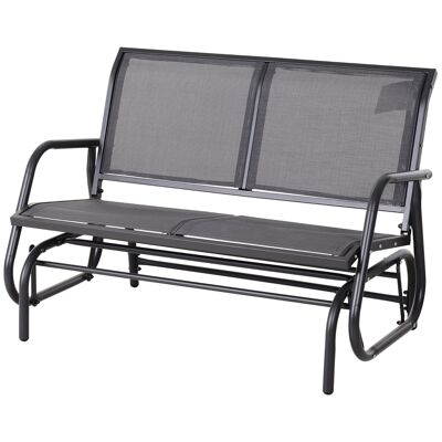 Garden rocking bench 2 places contemporary design great comfort seat armrests, gray textilene steel ergonomic backrest