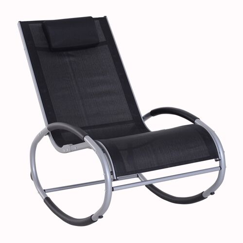 Fauteuil chaise longue à bascule design contemporain dim. 120L x 61l x 88H cm alu. polyester noir