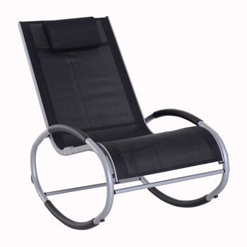 Fauteuil chaise longue à bascule design contemporain dim. 120L x 61l x 88H cm alu. polyester noir 1