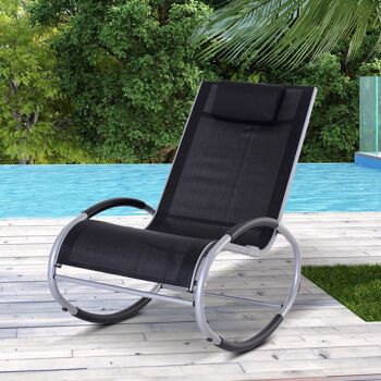 Fauteuil chaise longue à bascule design contemporain dim. 120L x 61l x 88H cm alu. polyester noir 2
