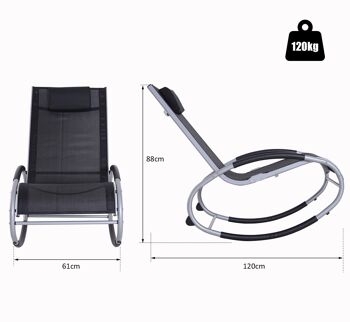 Fauteuil chaise longue à bascule design contemporain dim. 120L x 61l x 88H cm alu. polyester noir 3