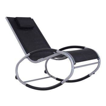 Fauteuil chaise longue à bascule design contemporain dim. 120L x 61l x 88H cm alu. polyester noir 5