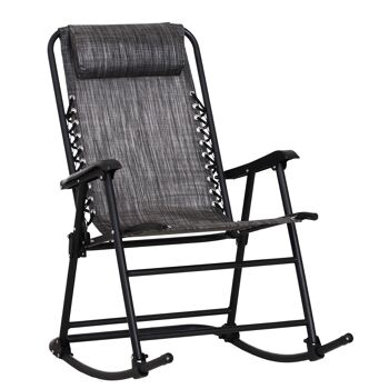 Fauteuil à bascule rocking chair pliable de jardin dim. 94L x 64l x 110H cm acier époxy textilène gris chiné 1